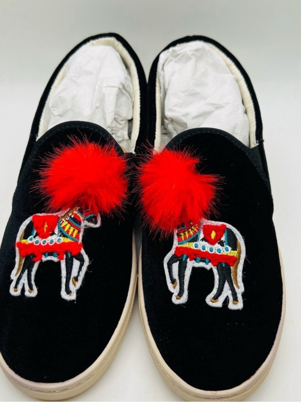 Black Velvet Slip-On show pony Flats from Saludos